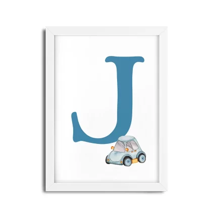 Quadro Decorativo Infantil Letra J com carrinho menino - SKU: 4780g10-2