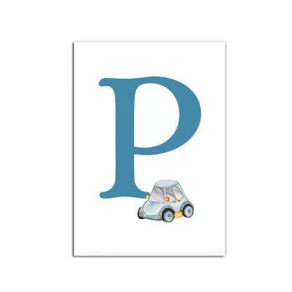 Quadro Decorativo Infantil Letra P com carrinho menino - SKU: 4780g16-2