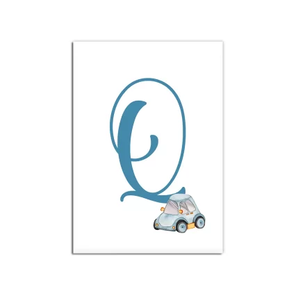 Quadro Decorativo Infantil Letra Q com carrinho menino - SKU: 4780g17-2