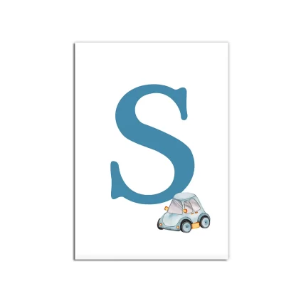 Quadro Decorativo Infantil Letra S com carrinho menino - SKU: 4780g19-2