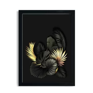 Quadro decorativo Folhagens preto e dourado sku: 14p3