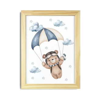 Quadro decorativo infantil ursinho aviador Paraquedista SKU: 6185g3