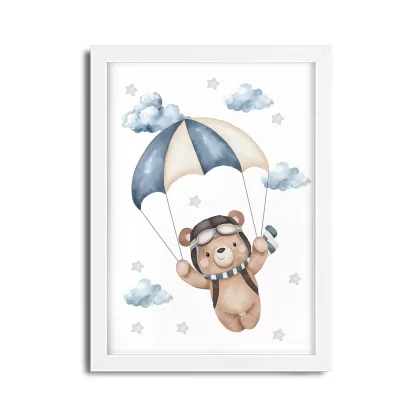 Quadro decorativo infantil ursinho aviador Paraquedista SKU: 6185g3