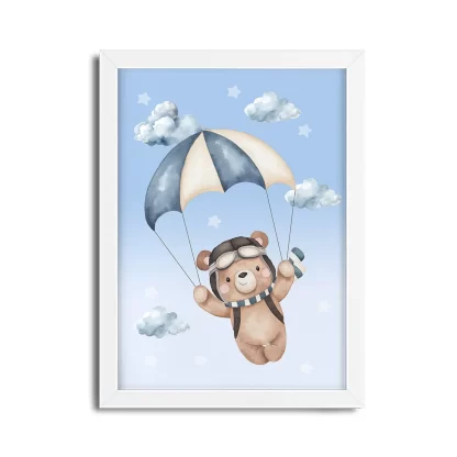 Quadro decorativo infantil ursinho aviador Paraquedista SKU: 6185g3-3