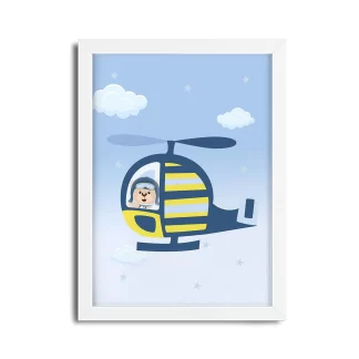 Quadro decorativo infantil ursinho aviador Helicóptero SKU: 6184g5