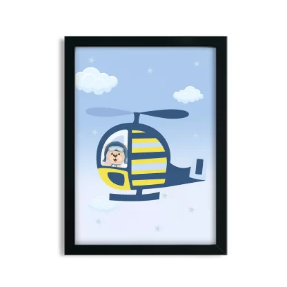Quadro decorativo infantil ursinho aviador Helicóptero SKU: 6184g5