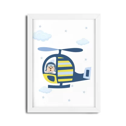 Quadro decorativo infantil ursinho aviador Helicóptero SKU: 6184g5-2