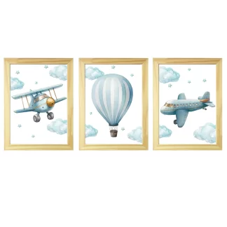 Kit 3 Quadros Decorativos Aviação Avião e Balão SKU: 6186k2