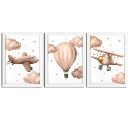 Kit 3 Quadros Decorativos Infantil Balão e Avião SKU: 6187k4