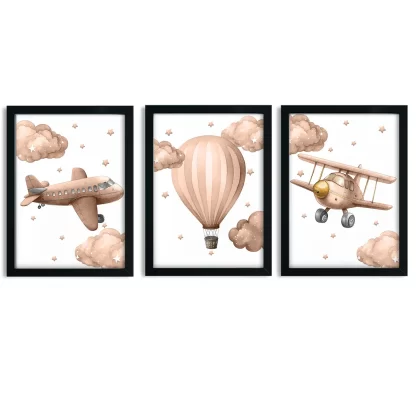 Kit 3 Quadros Decorativos Infantil Balão e Avião SKU: 6187k4